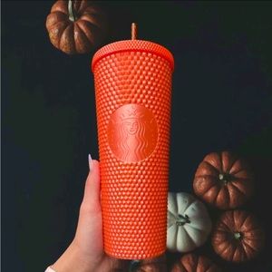 Starbucks Tumbler Orange Bling Pearl Halloween Studded